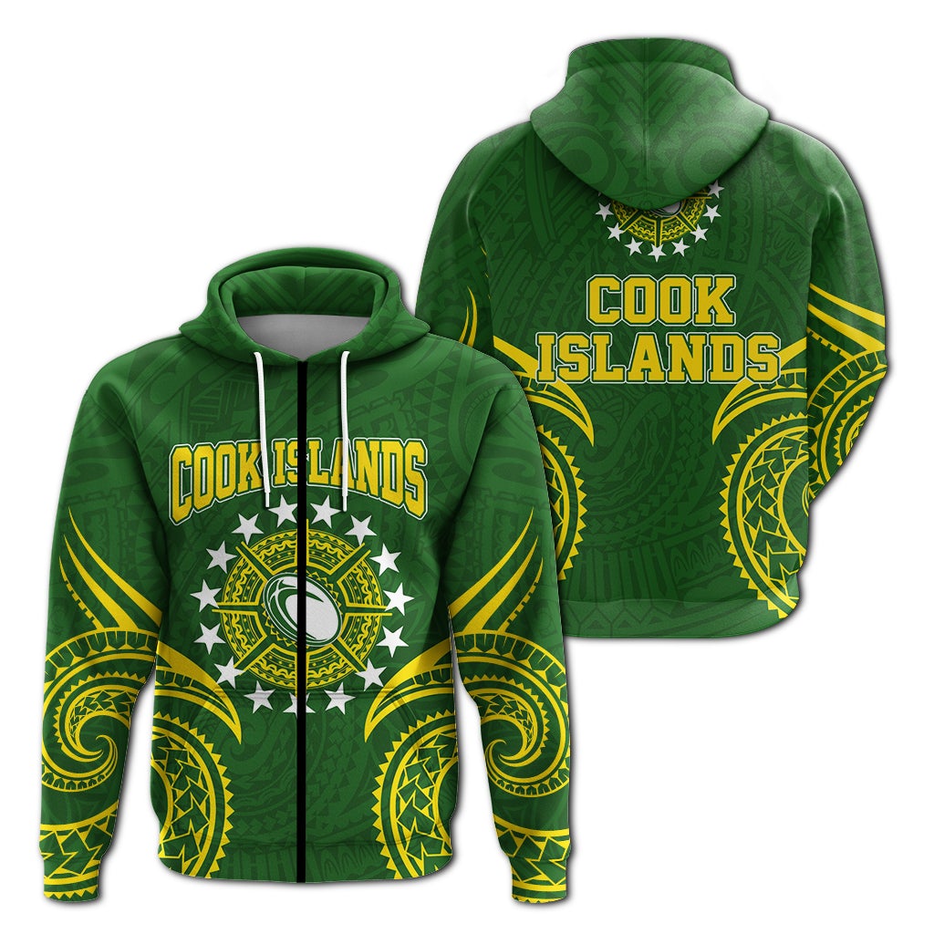 Cook Islands Rugby Zip Up Hoodie Tribal Pattern LT12 - Wonder Print Shop