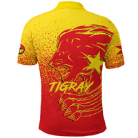 Red-and-yellow polo back with large lion head print and star details