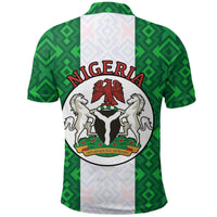 Back view green polo shirt with Nigeria crest and diamond geometric pattern