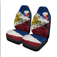 Pair of seat covers with Philippine flag shield and eagle motif, blue red white stripes
