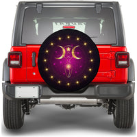 Spare tire cover featuring gold Triple Moon on purple starry graphic