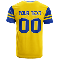 Yellow T-shirt back with 'YOUR TEXT' and large blue 00 print