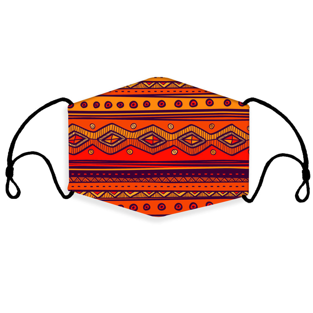 Orange native pattern 3D face mask with black ear loops