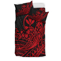 Black & red tribal humpback whale hibiscus duvet set with 2 matching pillowcases