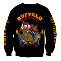 Black unisex sweatshirt with Buffalo Soldiers U.S. Army back graphic and shield