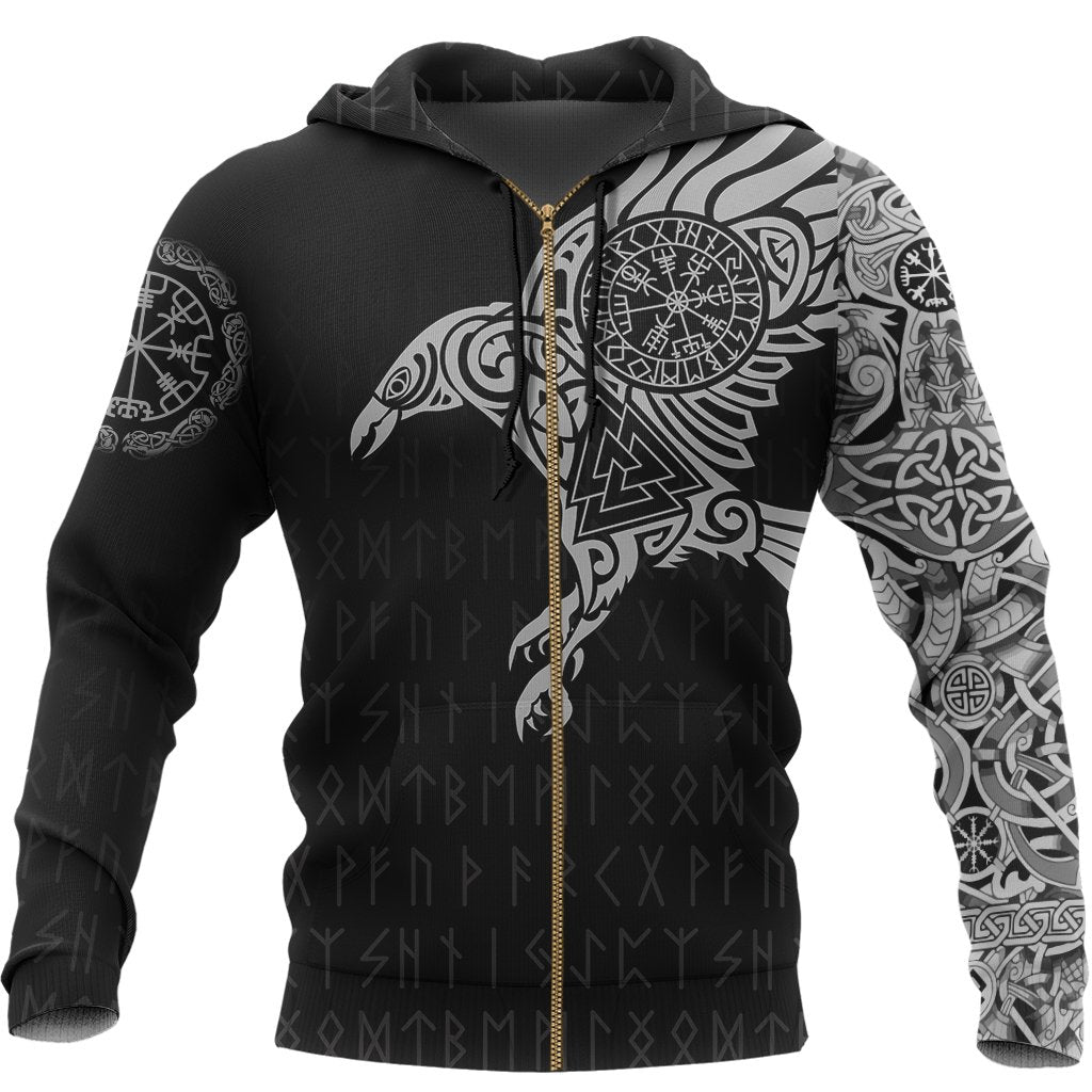 Viking The Raven Of Odin Tattoo Zip Hoodie RLT12 - Wonder Print Shop