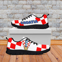 Croatia soccer sneakers, white with red checker panels and black sole, lace-up