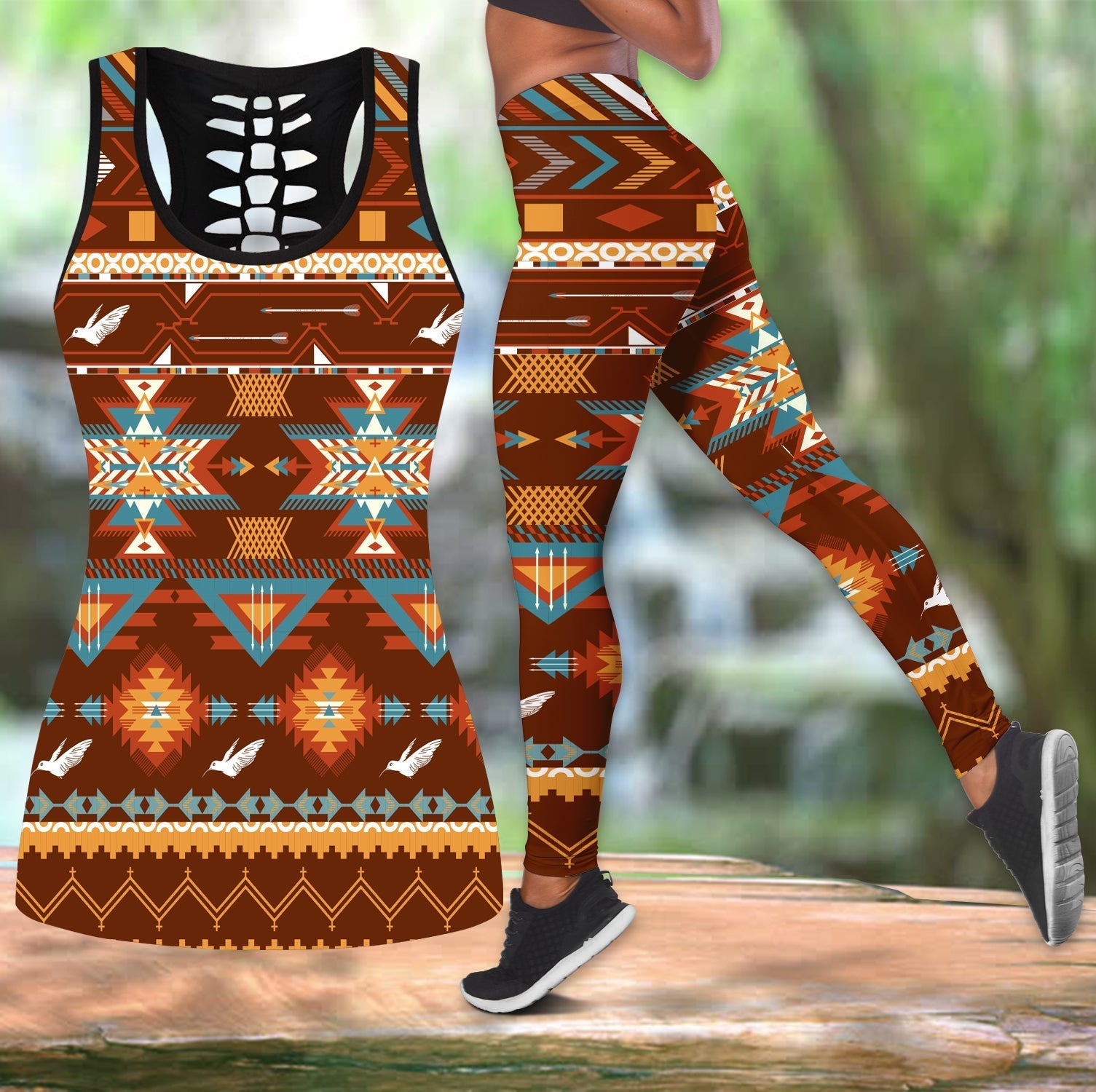 native-american-pattern-with-birds-hollow-tanktop-leggings-set