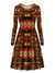 brown-native-american-pattern-long-sleeve-dress