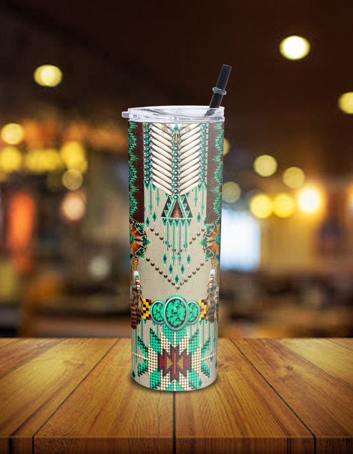 native-american-green-pattern-breastplate-skinny-tumbler