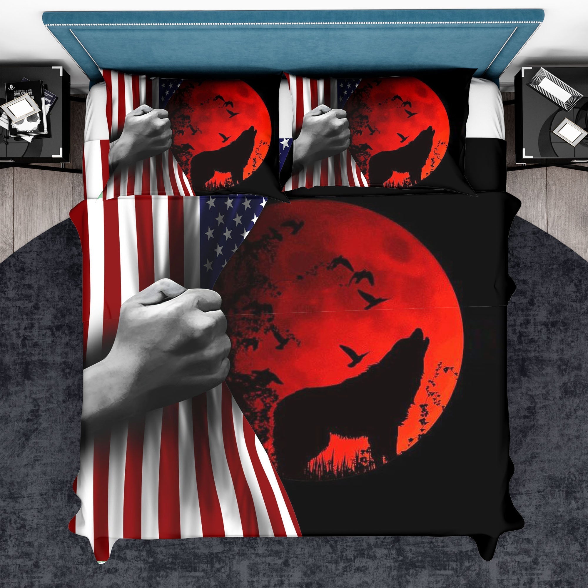 Native American Flag Blood and Wolf Bedding Set LT10 - Wonder Print Shop