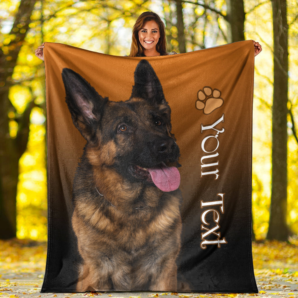 Premium-Decke (orange) mit Schäferhund-Motiv, Pfoten-Symbol und 'My Best Friend'-Schrift