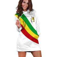 White hoodie dress with Ethiopia flag diagonal front graphic
