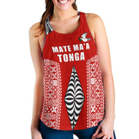 Red women’s racerback tank with “MATE MA’A TONGA” text and crest graphic at chest