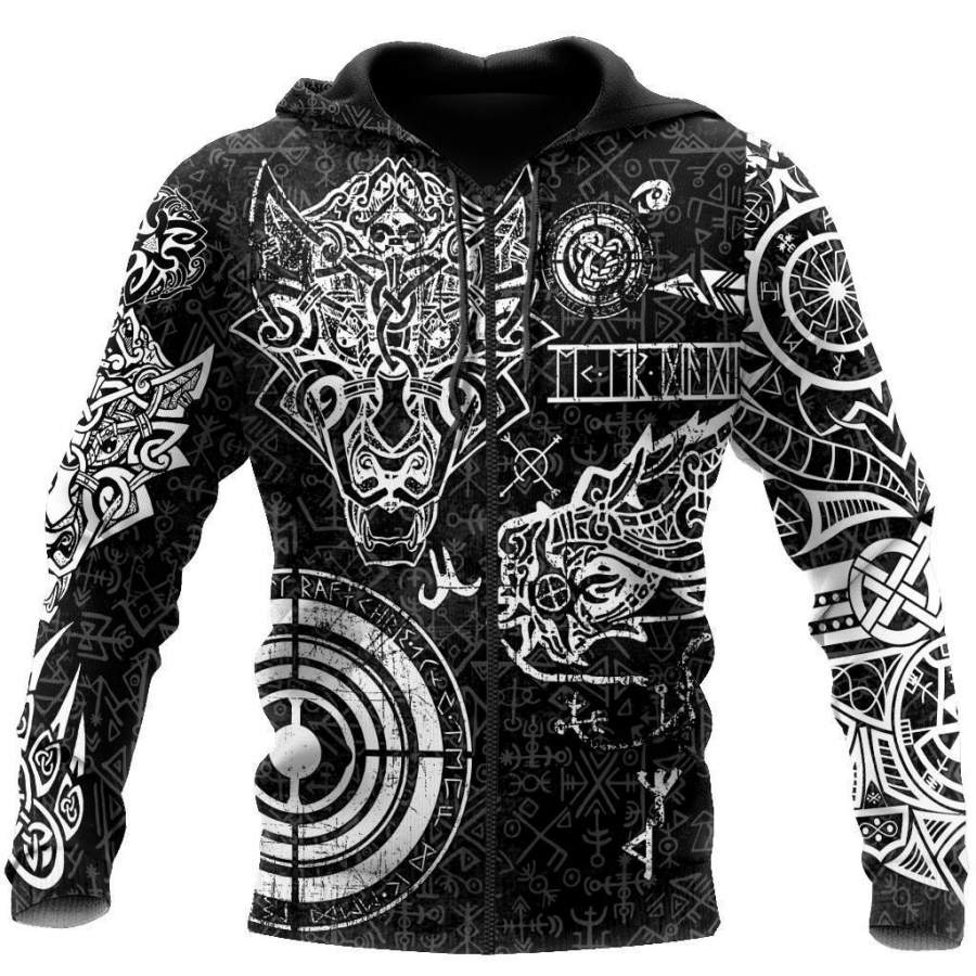 Viking Clothing Fenrir and Nidhogg Viking Tattoo Hoodie RLT12 - Wonder Print Shop