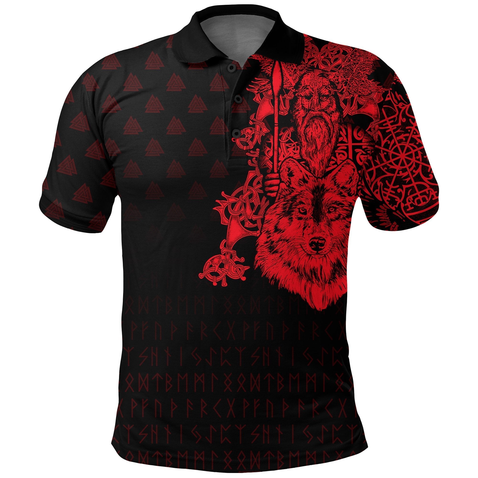 Viking Polo Shirt Old Norse Odin Tattoo Red RLT12 - Wonder Print Shop