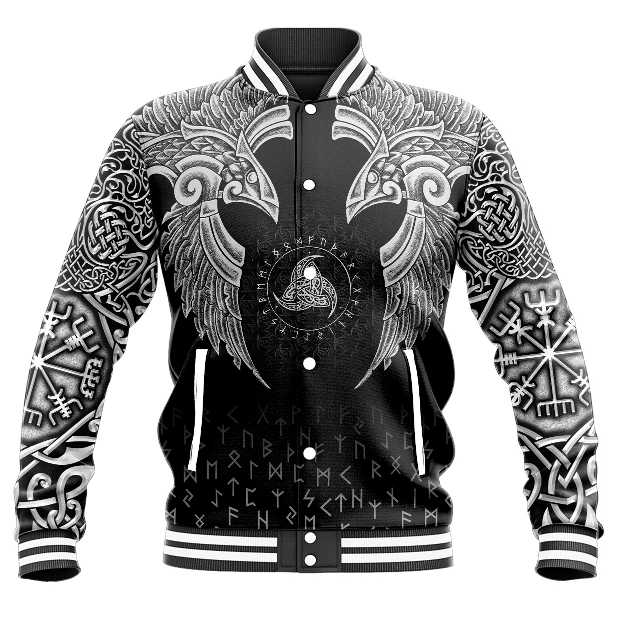 Viking Baseball Jacket Nordic Raven Tattoos RLT12 - Wonder Print Shop