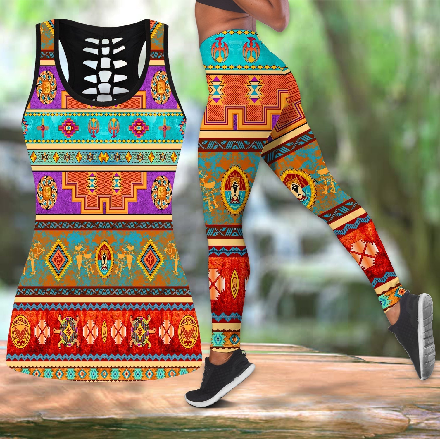 pattern-color-native-american-hollow-tanktop-leggings-set