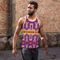 Men's purple all-over print tank with multicolor Native geometric pattern