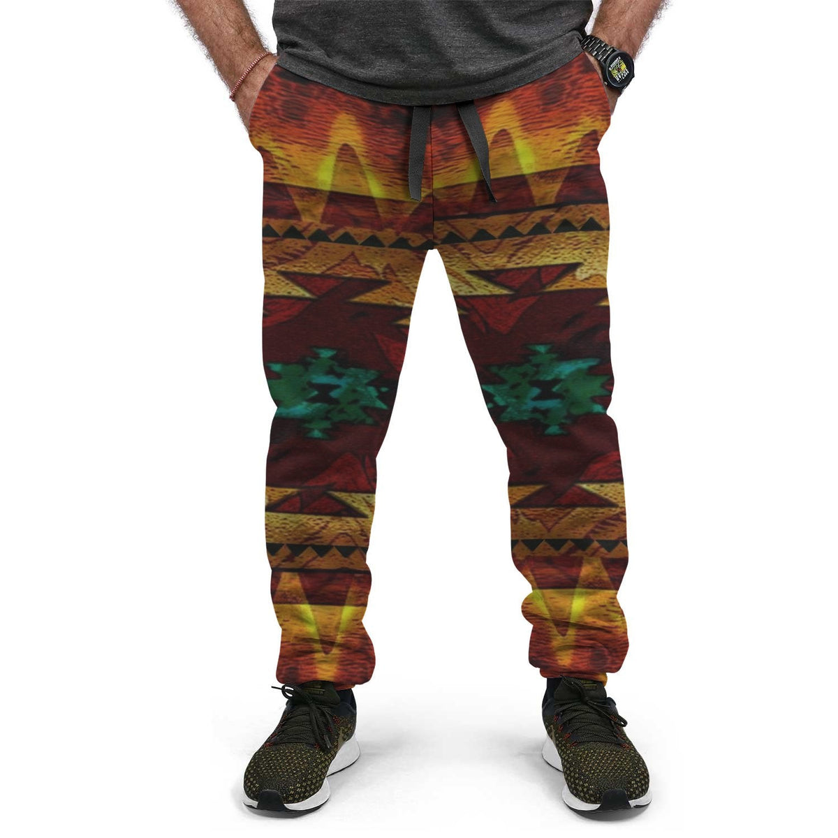 Colorful southwest graphic jogger pants with drawstring and tapered legs