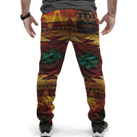 Colorful southwest graphic jogger pants with back patch pocket and tapered cuffs