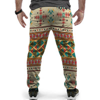 Back jogger pants in light base with multicolor native geometric print and tapered cuffs