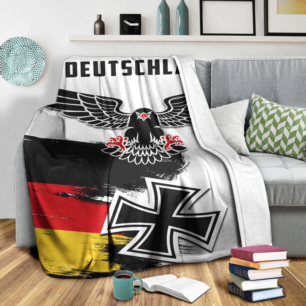 German flag grunge blanket with eagle and iron-cross symbol on white background
