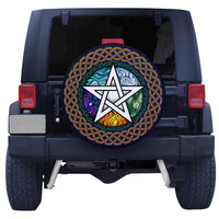 Dark blue spare tire cover featuring a five-point pentagram with flowing element designs