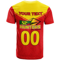 Red SP Hunters Pride T-shirt back with custom text 'YOUR TEXT' and SP Hunters 00