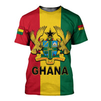Ghana flag graphic T-shirt, multicolor red yellow green with coat of arms and “GHANA”