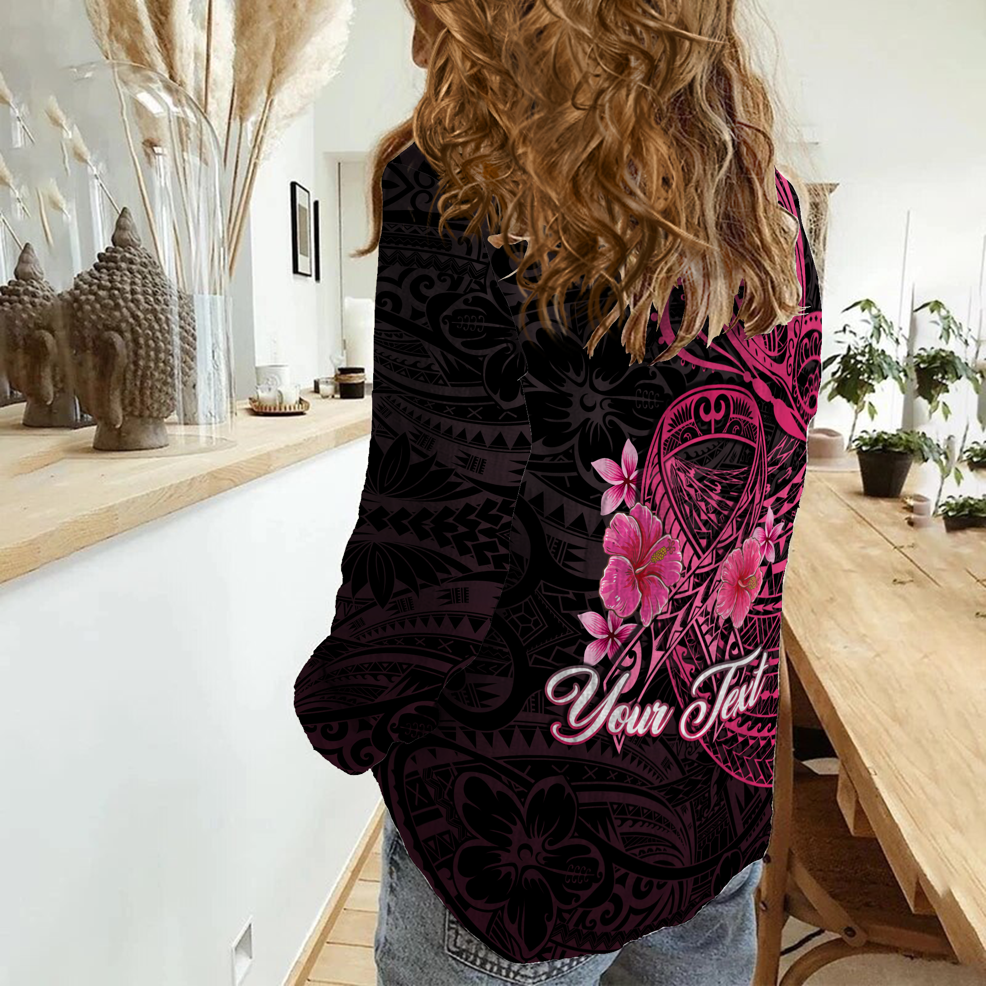 custom-personalised-breast-cancer-pink-ribbon-butterfly-polynesian-black-version-women-casual-shirt