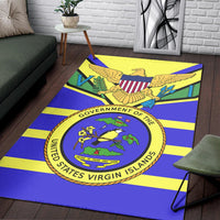 US Virgin Islands seal area rug with eagle emblem over bold blue and yellow stripes