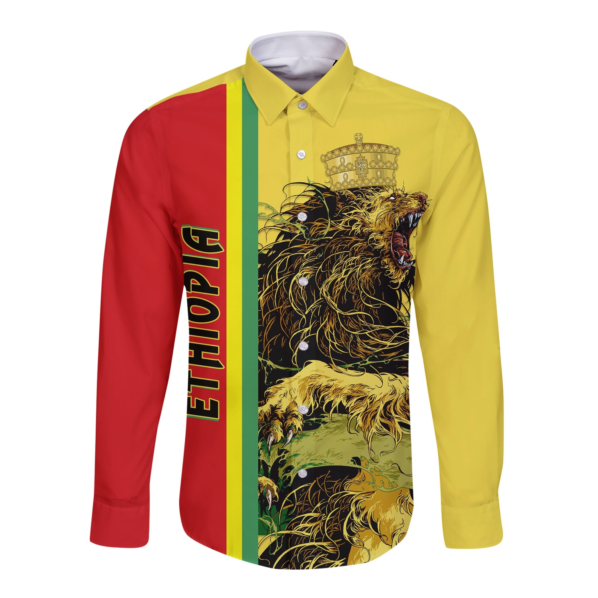 ethiopia-lion-long-sleeve-button-shirt-yellow