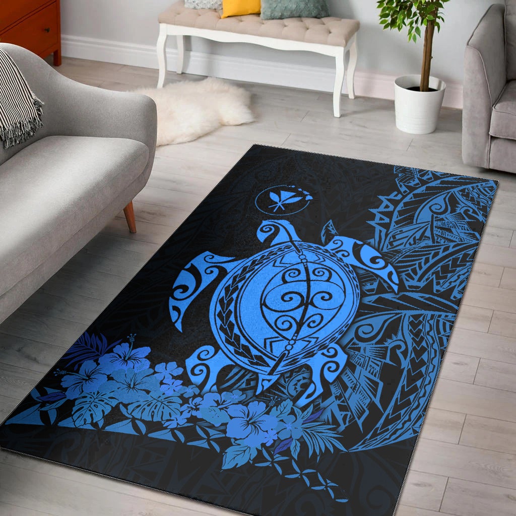 Hawaii Polynesian Area Rug Blue Sea Turtles Hawaiian LT13 - Wonder Print Shop