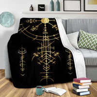 Black Viking-themed blanket with gold symbols and central vertical rune design