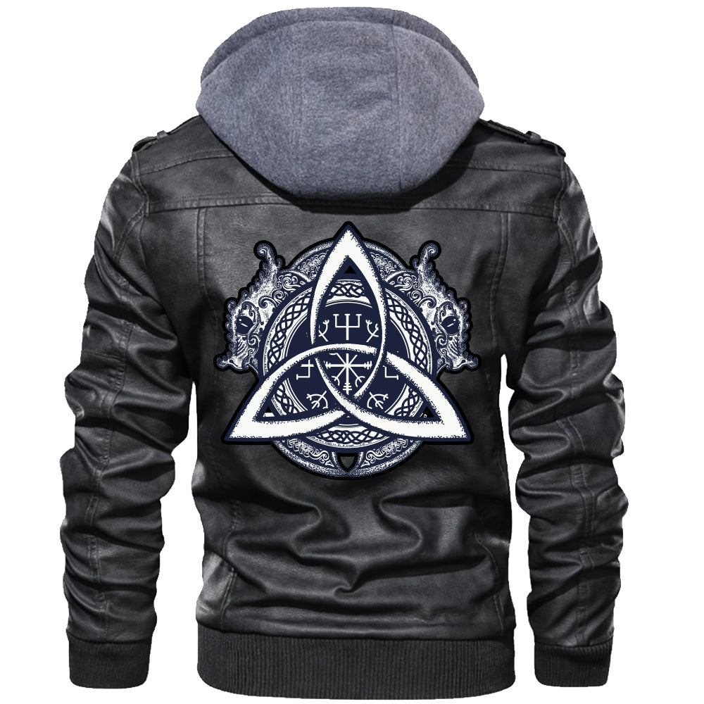 Viking Valknut Zipper Leather Jacket - Dragon Valknut RLT12 - Wonder Print Shop