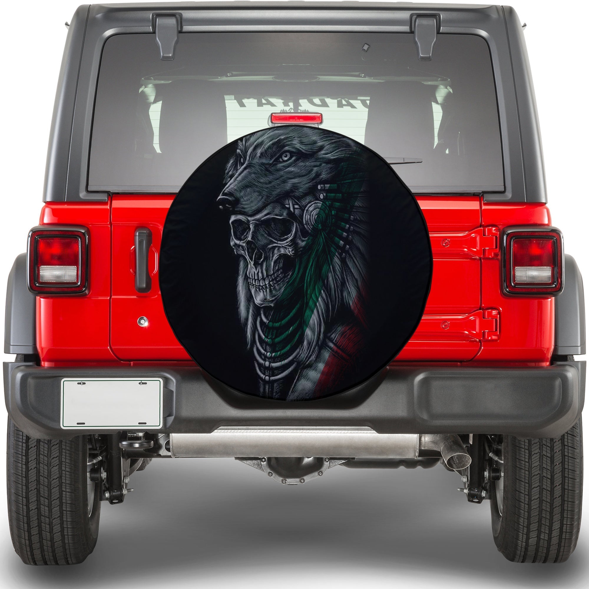 Mexico Spare Tire Cover - Aztec Skull Wolf LT13 - Wonder Print Shop