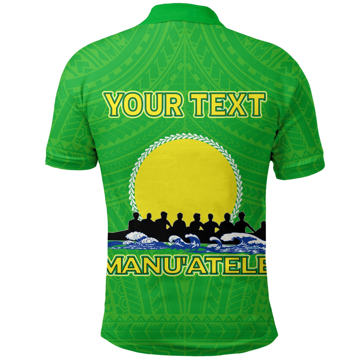 Grünes Polo-Shirt mit Rückprint „YOUR TEXT“ und „MANU'ATELE“