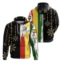 Multicolor Ethiopia flag pullover hoodie, aztec-style geometric pattern