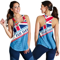 Fiji Day women’s tank top, blue with Fiji flag graphic and “FIJI DAY” text