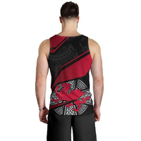 Men's Celtic tank top back view, red diagonal stripe and dragon graphic