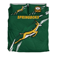 Green Springboks bedding set with duvet and two pillowcases, bold 'SPRINGBOKS' lettering