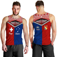 Men's red-and-blue Tonga Samoa graphic tank top, sleeveless crew neck
