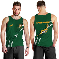 Men's green sleeveless tank top with Springboks logo and action graphic print