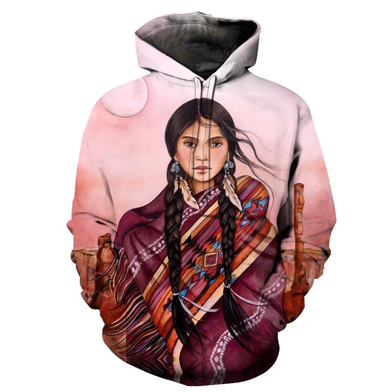 Native American women all-over print pullover hoodie with multicolor graphics