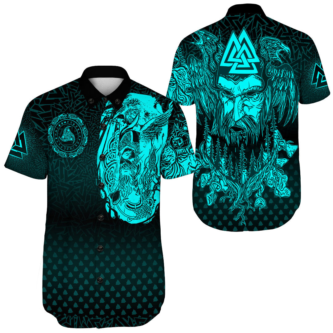 viking-clothing-viking-odin-raven-tattoo-style-cyan-version-shorts-sleeve-shirt