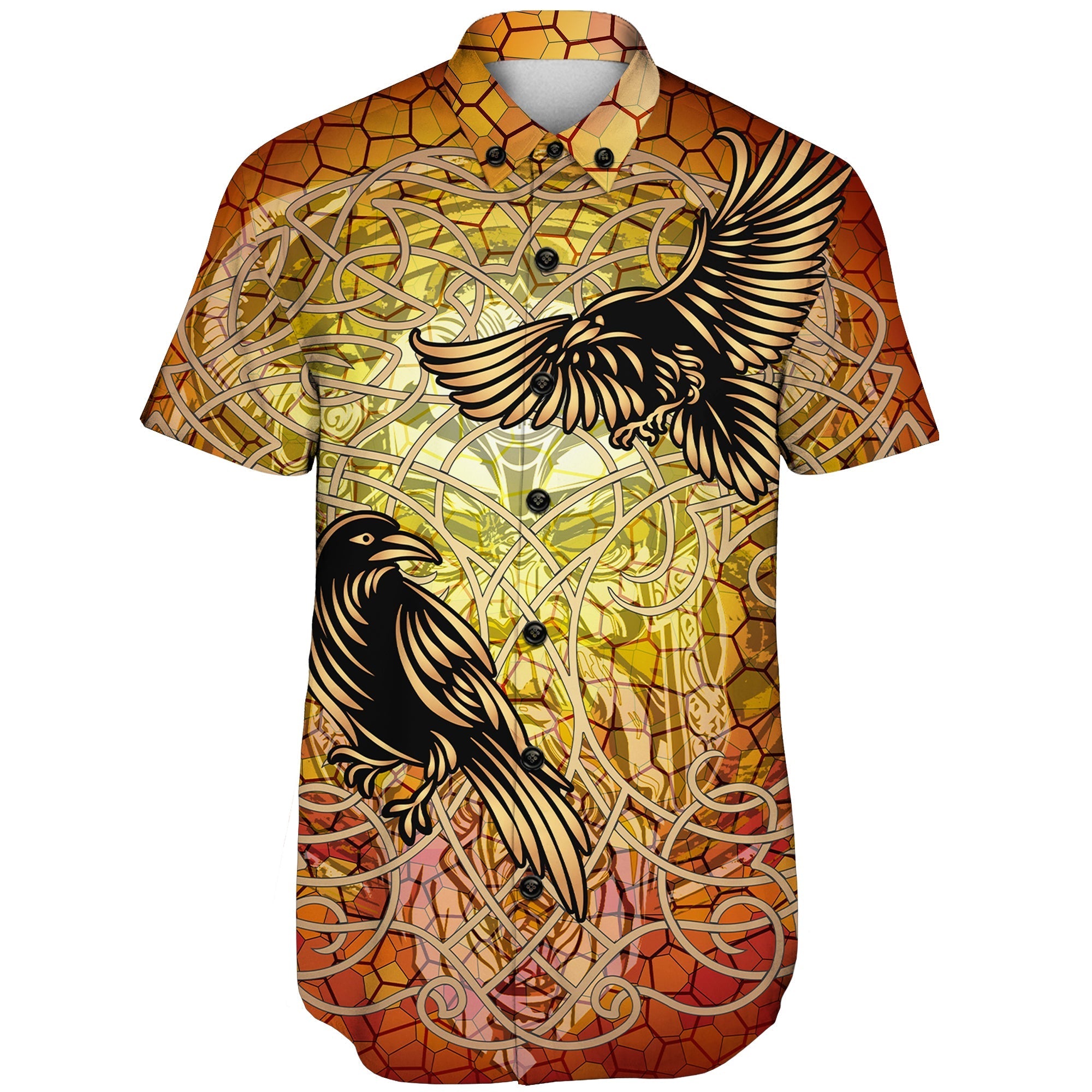 viking-celtic-symbol-shorts-sleeve-shirts-huginn-and-muninn-of-odin-on-yggdrasil-gold