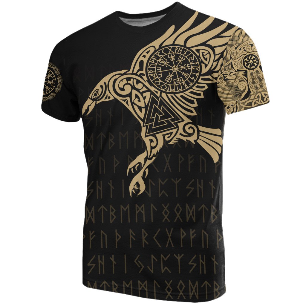 Viking The Raven Of Odin Tattoo T Shirt Gold RLT12 - Wonder Print Shop