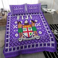 Purple Fiji tapa bedding set with two women illustrations and matching pillowcase prints