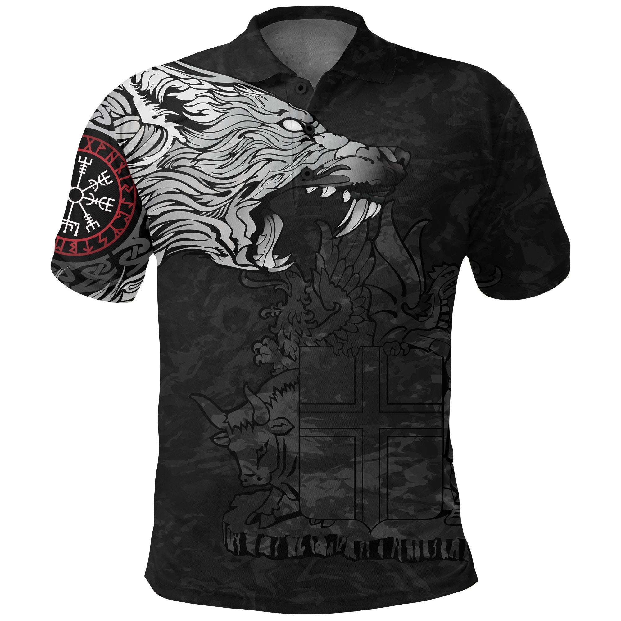 Viking Polo Shirt, Fenrir Wolf and Vegvisir RLT12 - Wonder Print Shop